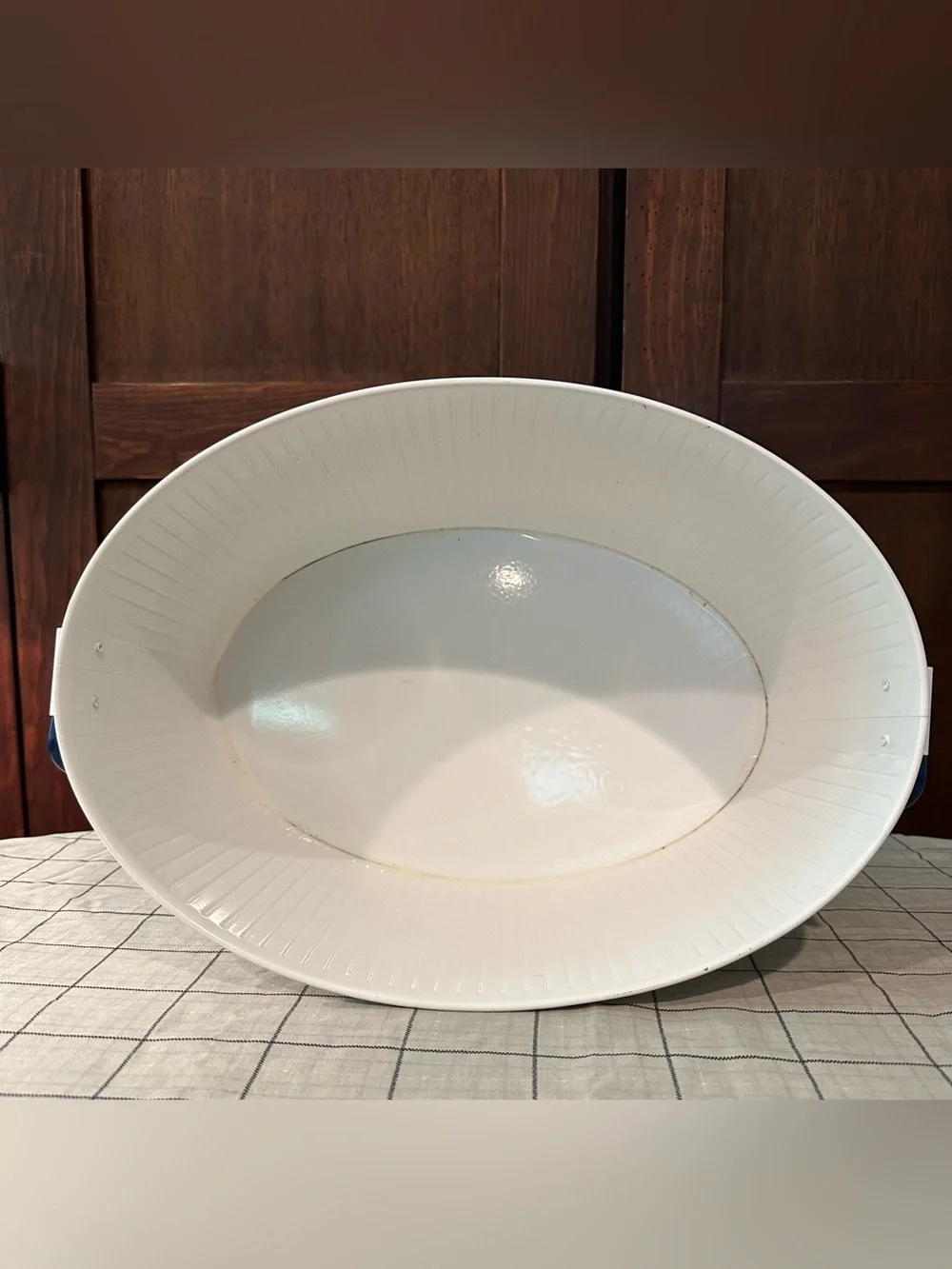Galvanized • white bucket • Navy blue handles